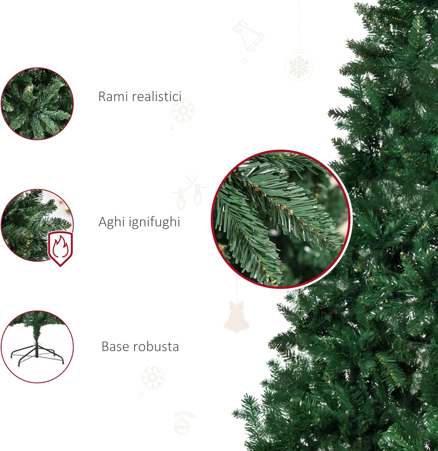 Dettagli dei rami e della base — albero di Natale Verde Incanto AND HOME 150 cm
